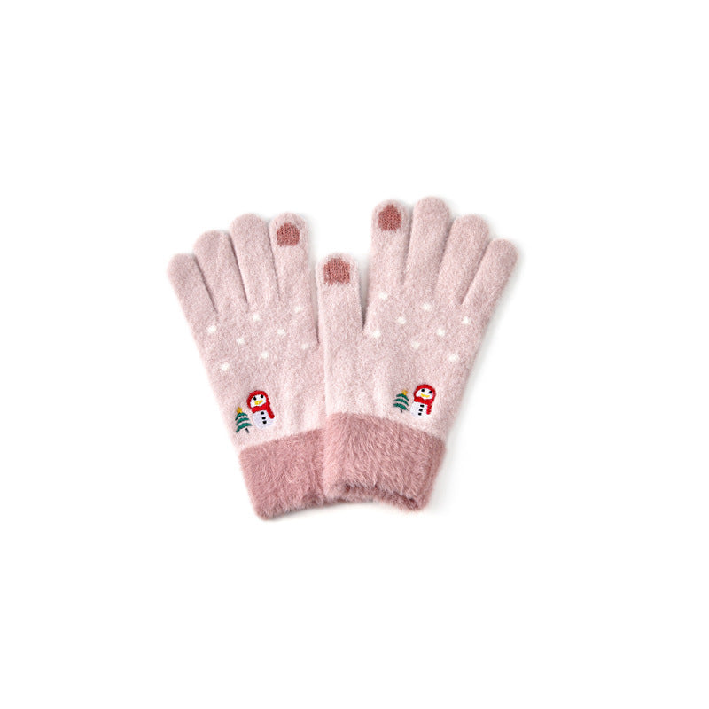 Cute Embroideries Padded Knit Gloves