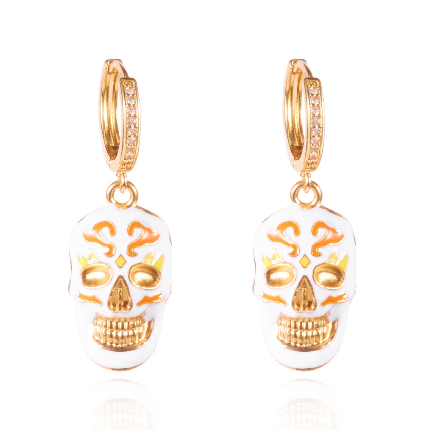 Halloween Enamel Pumpkin Rhinestone Hoop Earrings