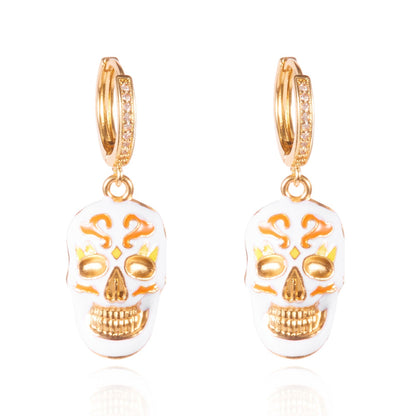 Halloween Enamel Pumpkin Rhinestone Hoop Earrings