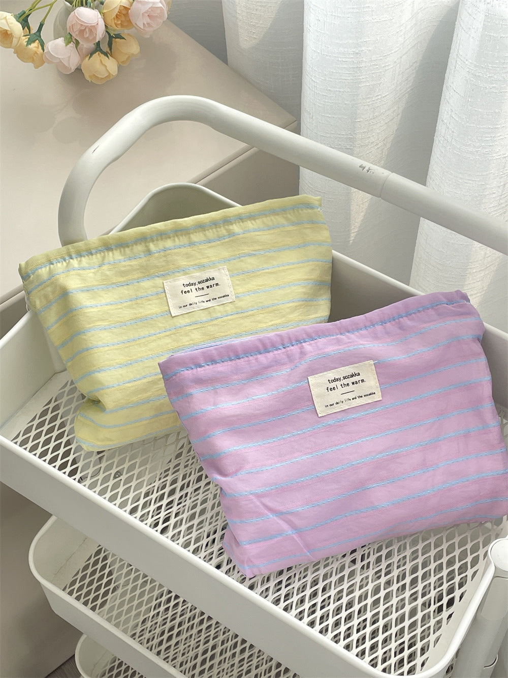 Striped Color Block Large Capacity Make Up Bag