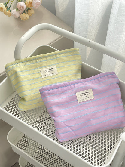 Striped Color Block Large Capacity Make Up Bag