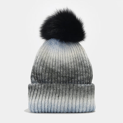 Gradient Contrast Color Cute Knit Pom Beanie