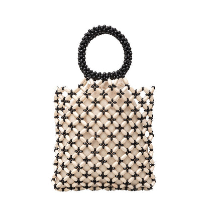 Wooden Bead Contrast Color Handbags