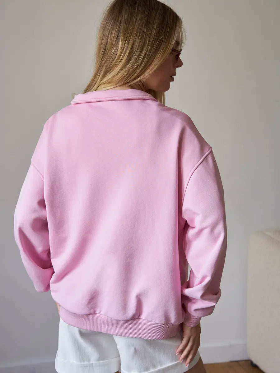 Letter Print Lapel Collar Half Zip Sweatshirt