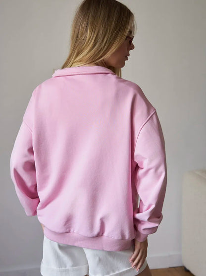 Letter Print Lapel Collar Half Zip Sweatshirt