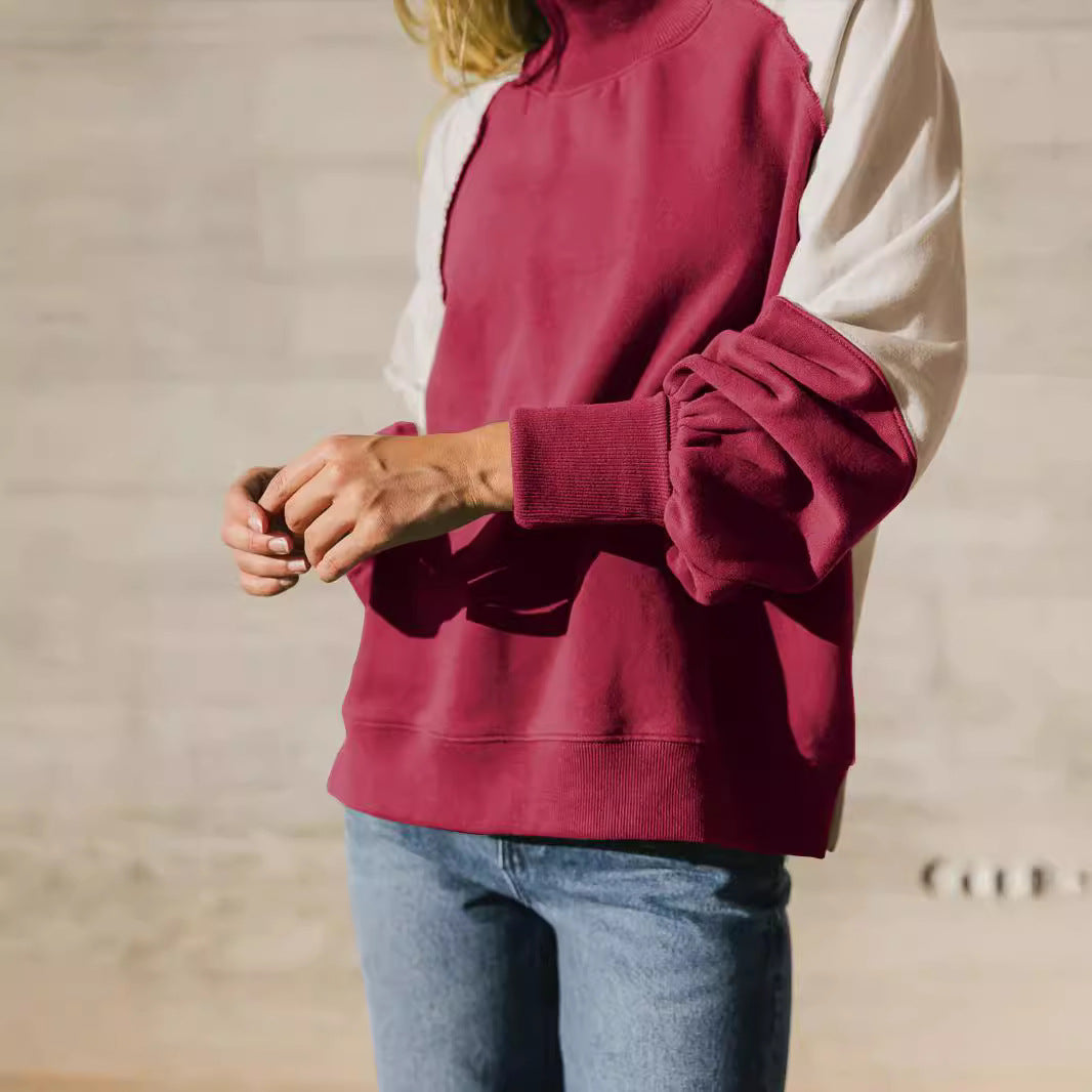 Casual Color Block Lantern Sleeve Sweatshirt