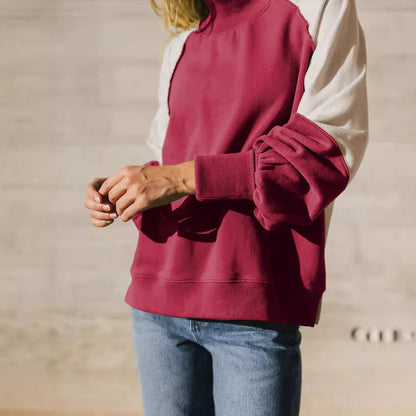 Casual Color Block Lantern Sleeve Sweatshirt