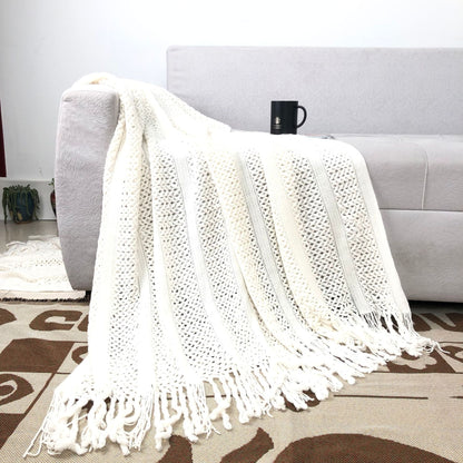 Solid Color Cozy Cable Knit Sofa Blanket