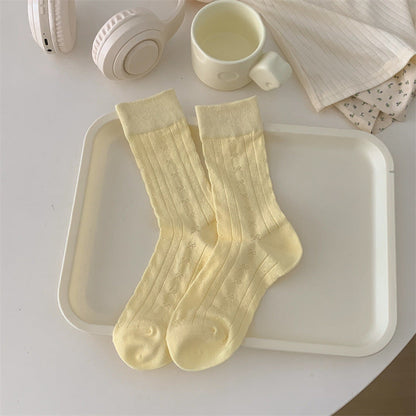 Solid Color Bow Hollow Mesh Thin Socks