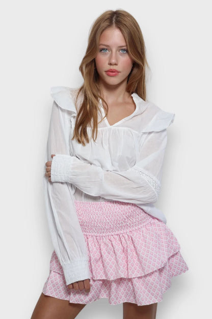 Striped Ruffle Layer Hem Casual Mini Skirts