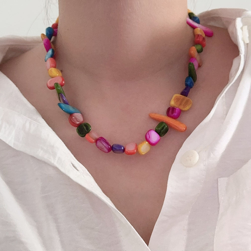 Colorful Irregular Shell Beaded Choker Necklace