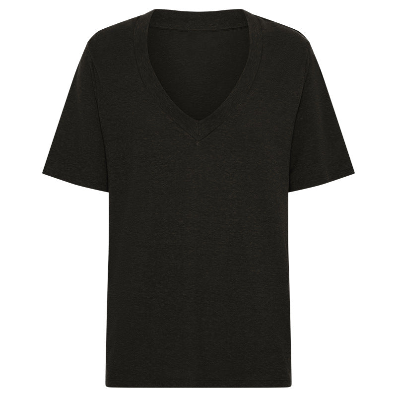 Solid Color Deep V-Neck Loose T-Shirt