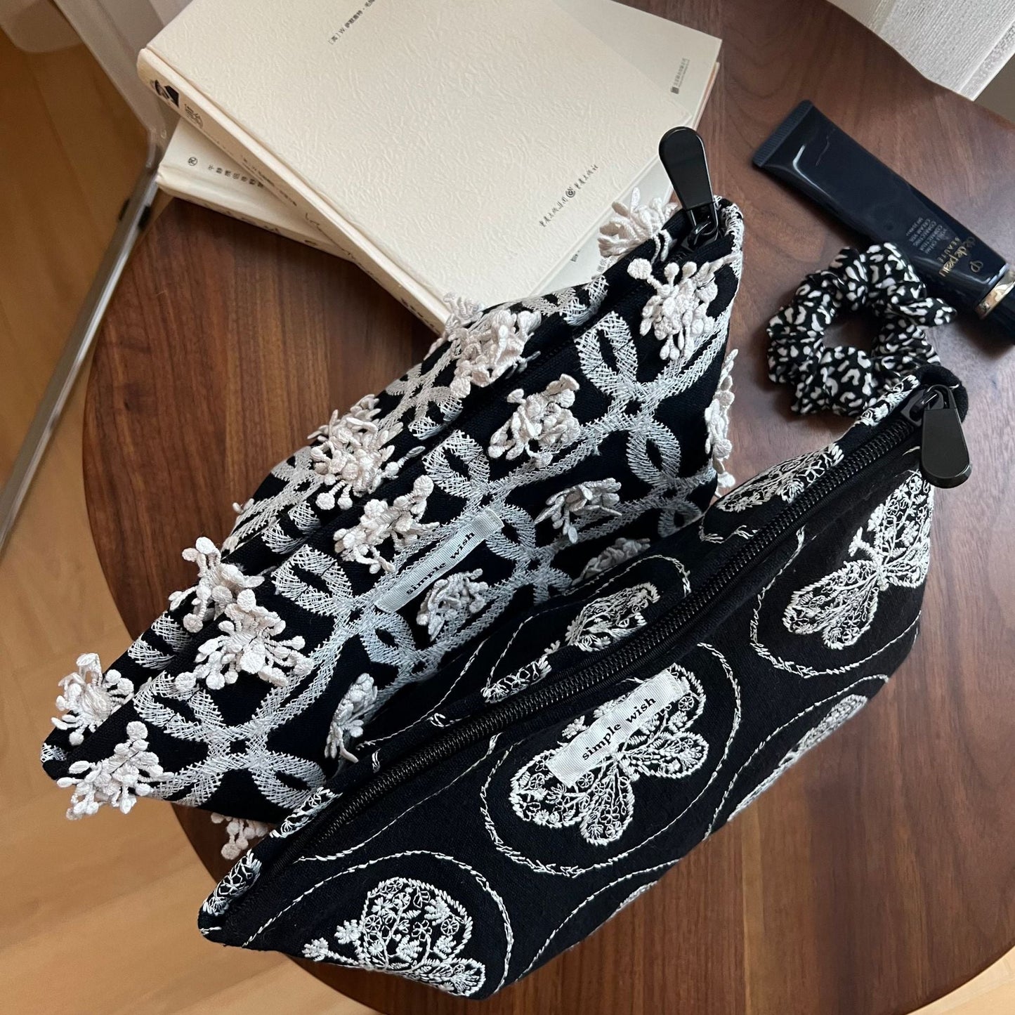 Butterfly Embroidered Square Cosmetic Bag