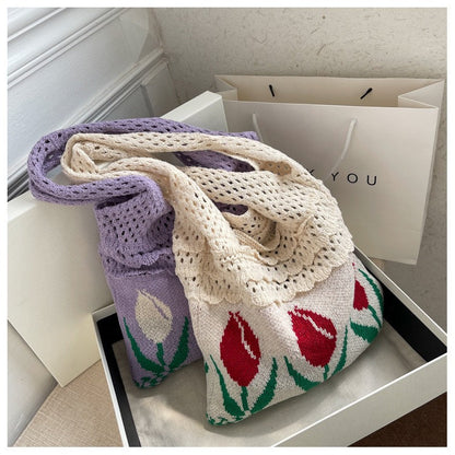 Vintage Flower Jacquard Knit SHoulder Bag