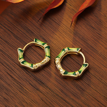 Elegant Bamboo Enamel Hoop Earrings