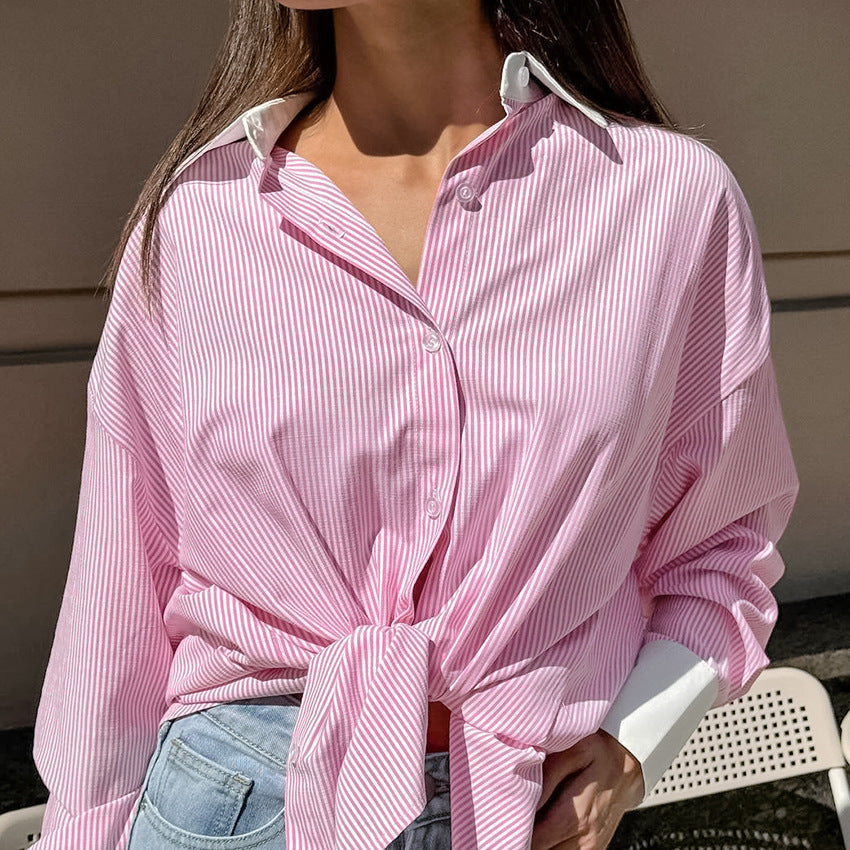 Casual Color Block Striped Long Sleeve Top