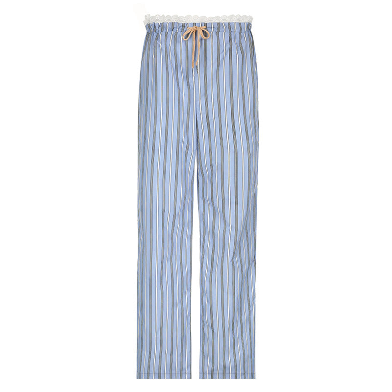 Fashion Color Block Stripe Drawstring Long Pants