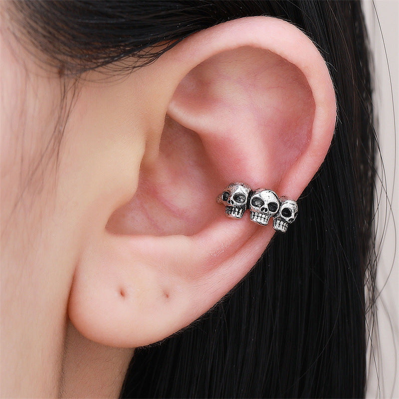 Halloween Punk Skull Clip Earrings