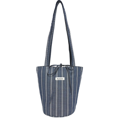 Color Block Striped Canvas Bucket Bag