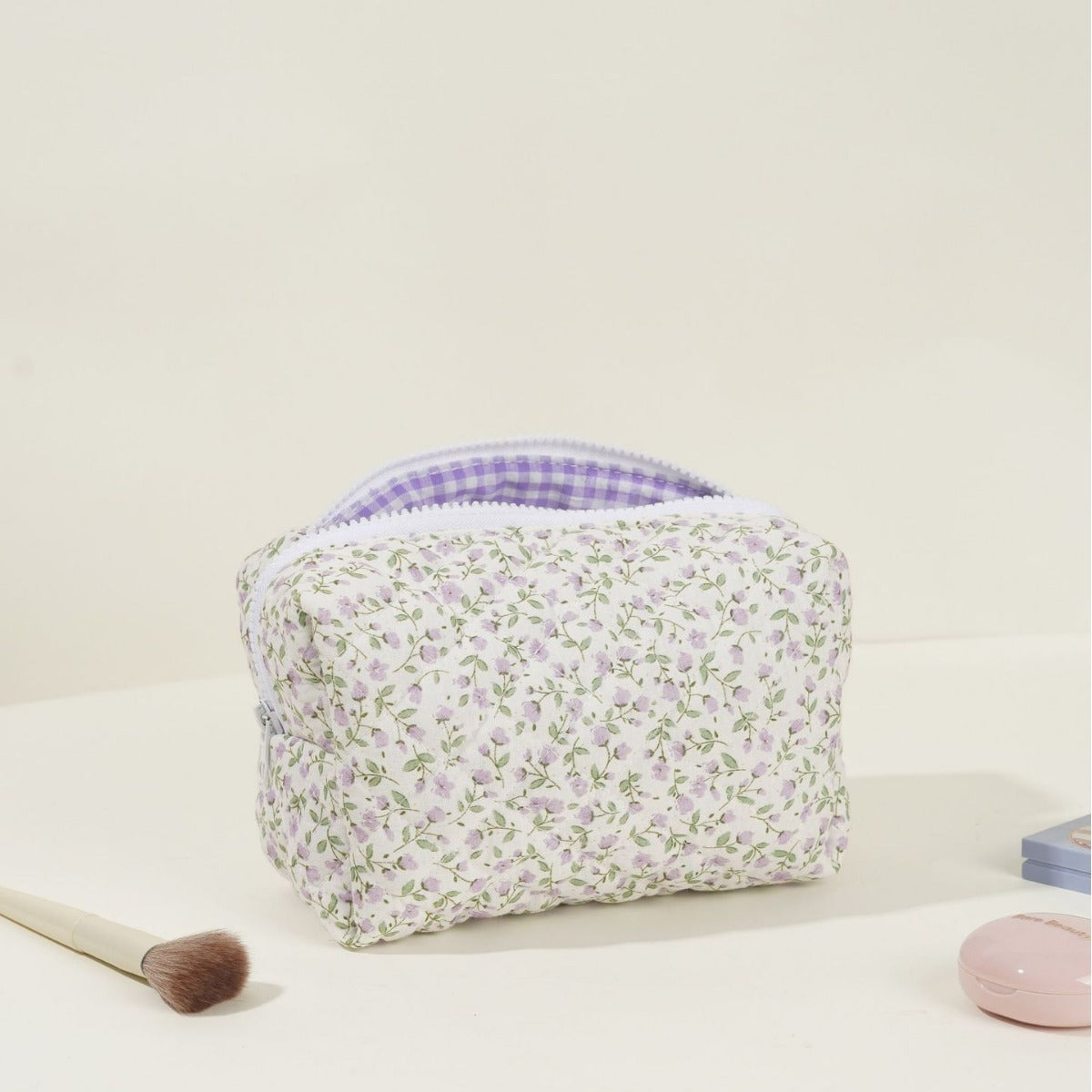 Floral Quilted Large Capacity Cotton Make Up Bag