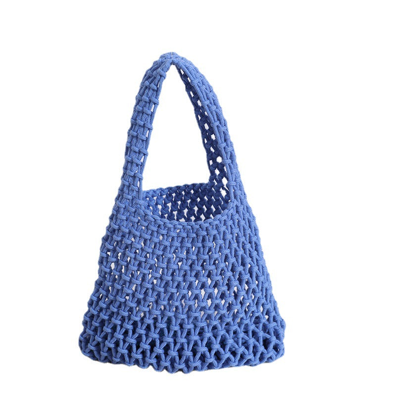 Solid Color Hollow Out Woven Handbag
