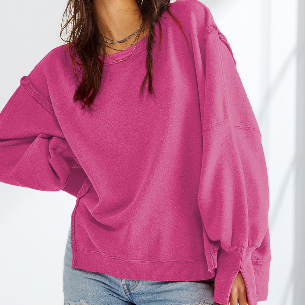 Oversize Solid Color Crew Neck Sweatshirt