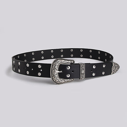 Vintage Punk Double Row Rivets Wide Belts