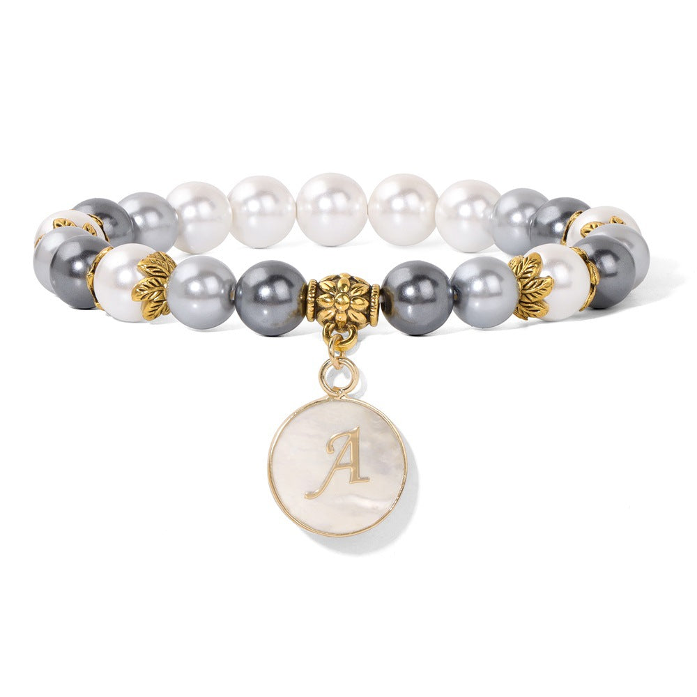 Letter Shell Pendant Pearl Beaded Bracelets
