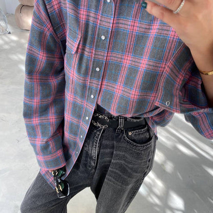 Vintage Plaid Loose Lapel Collar Top