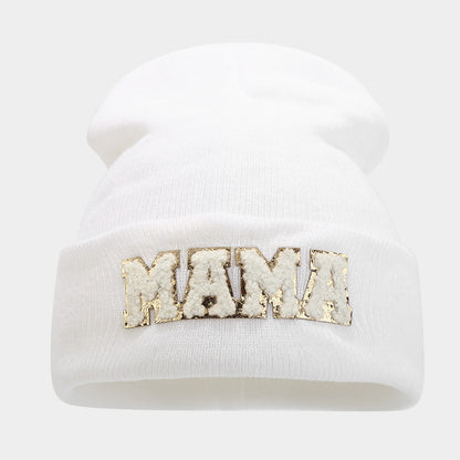 Simple Solid Color Letter Embroidery Knit Beanie