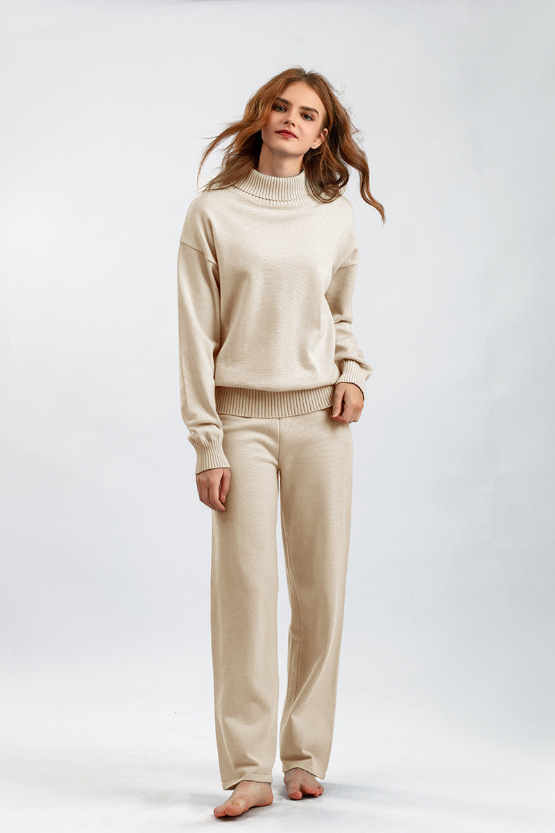 2+Solid Color High Collar Knit Sets