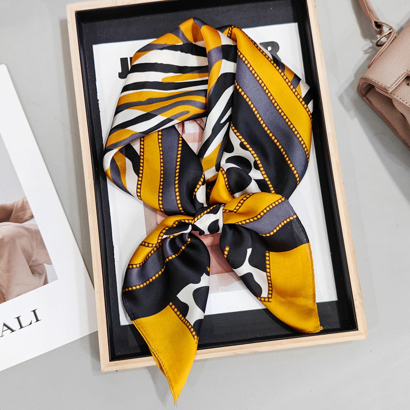 Leopard Splicing Print Square Satin Scarf