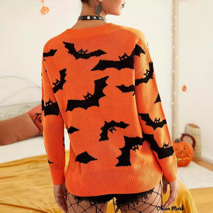 Halloween Bat Jacquard Pullover Sweater