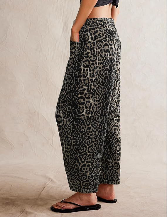 Leopard Print Loose Midi Waist Wide Leg Jeans