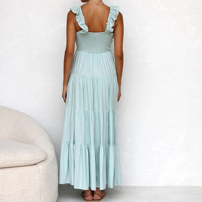 V-Neck Ruffle Sleeveless Maxi Dress