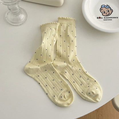 Polka Dot Ruffle Ribbed Thin Socks