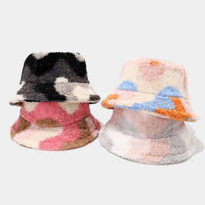 Cute Color Contrast Faux Sherpa Bucket Hat