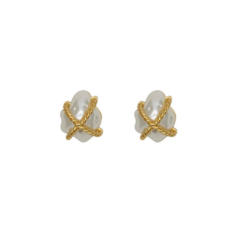 Vintage Irregular Pearl Letter Earrings