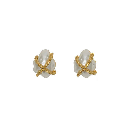 Vintage Irregular Pearl Letter Earrings