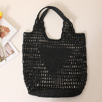 Solid Color Hollow Out Woven Handbag