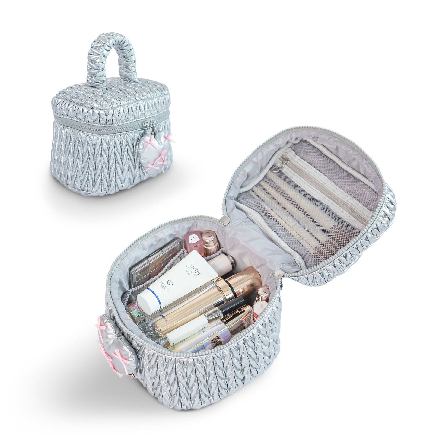 Cute Color Block Padded Large Cpacity Make Up Bag