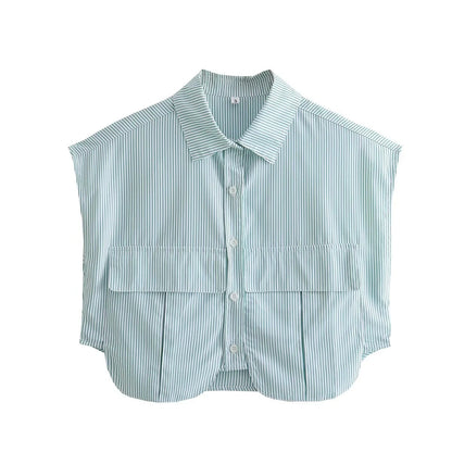 Pockets Irregular Lapel Sleeveless Shirts