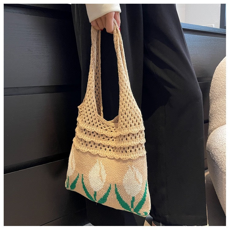 Vintage Flower Jacquard Knit SHoulder Bag