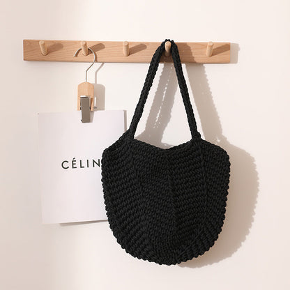 Solid Color Simple Woven Knit Handbag