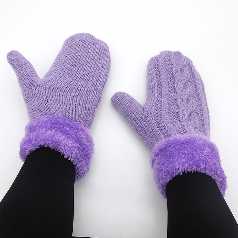 Solid Color Twist Knit Winter Padded Gloves