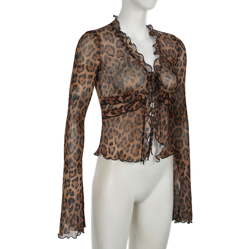 Irregular String Leopard Print Sexy Top