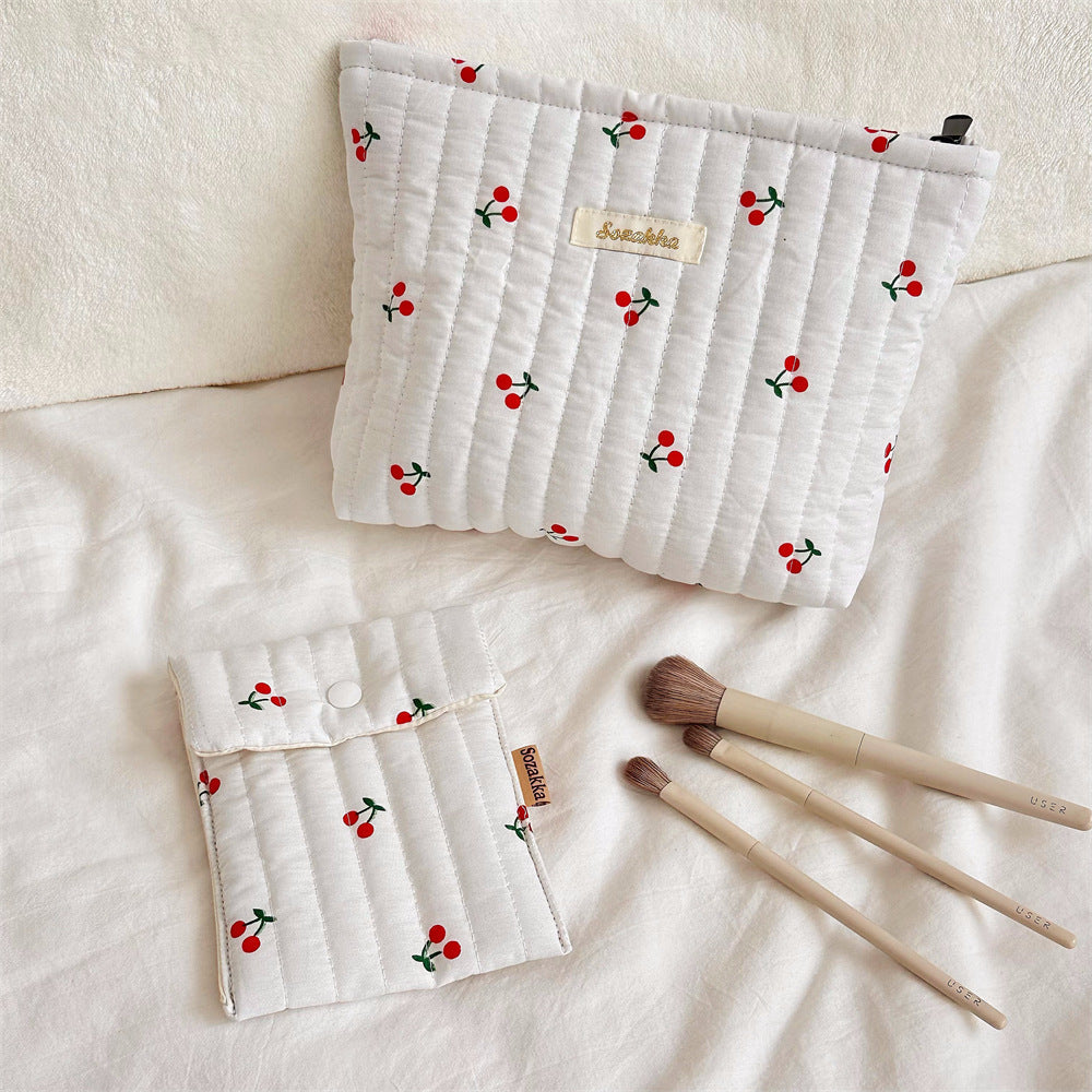 Cute Cherry Print Portable Make Up Bag
