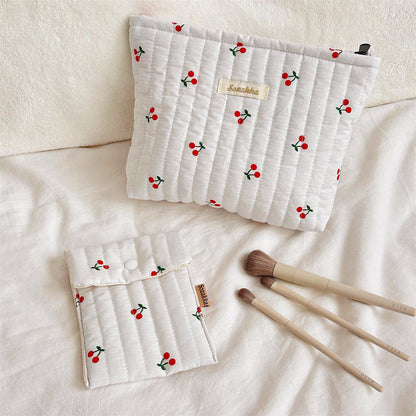 Cute Cherry Print Portable Make Up Bag