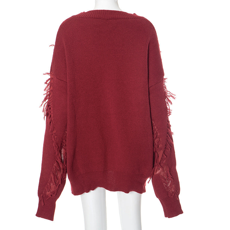Vintage Loose Tassel Patchwork Pullover Sweater