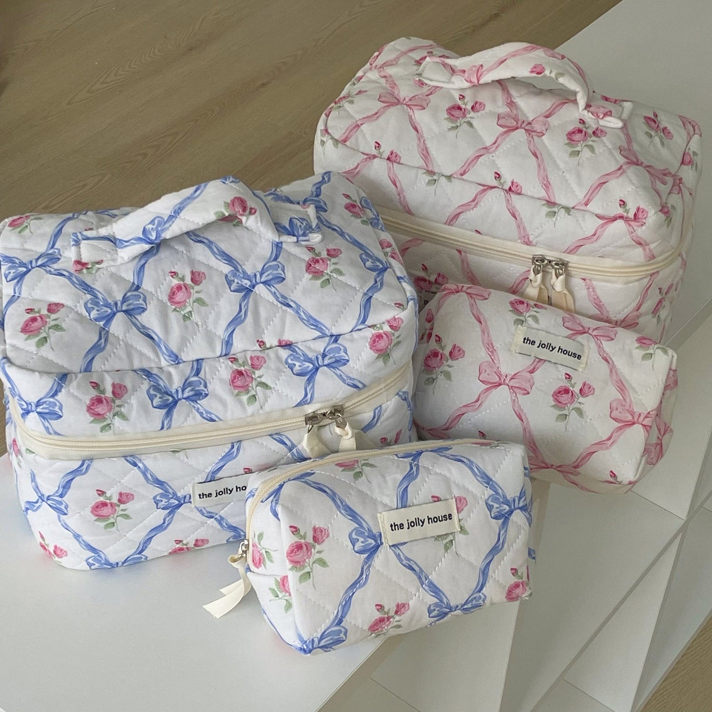 Bow Print Soft Portable Sweet Make Up Bag